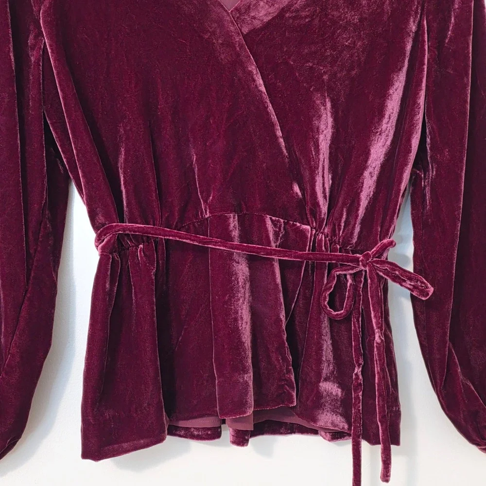 J Crew Velvet Faux Wrap Top Sz 10 Puff Sleeve Whimsigoth Office Blouse